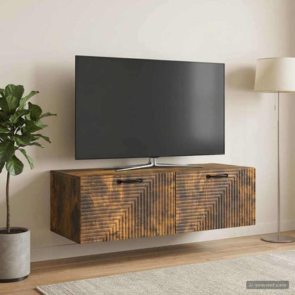 vidaXL Wall-Mounted TV Cabinet Wall-mounted Smoked Oak 98 x 41 x 30 cm 4