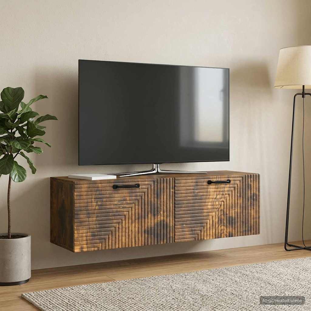 vidaXL Wall-Mounted TV Cabinet Wall-mounted Smoked Oak 98 x 31 x 30 cm 1