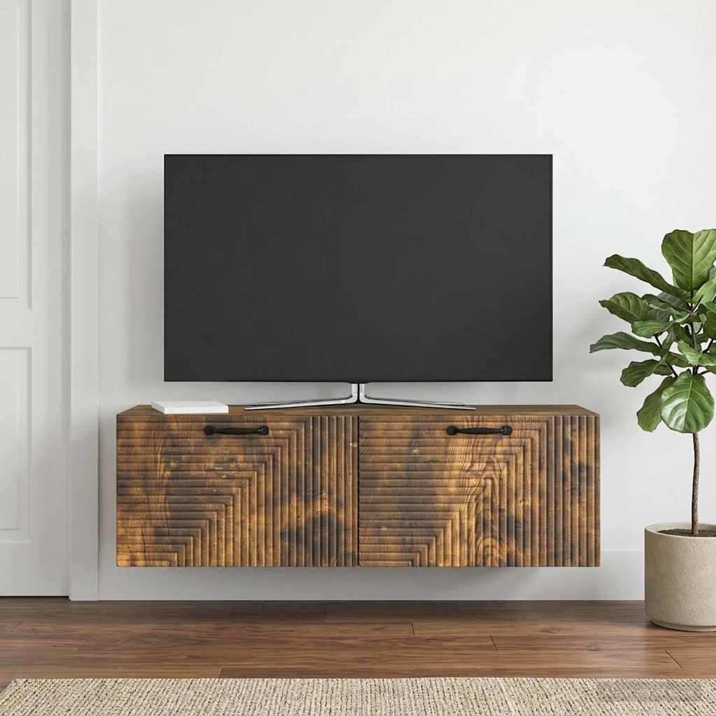 vidaXL Wall-Mounted TV Cabinet Wall-mounted Smoked Oak 98 x 31 x 30 cm 4