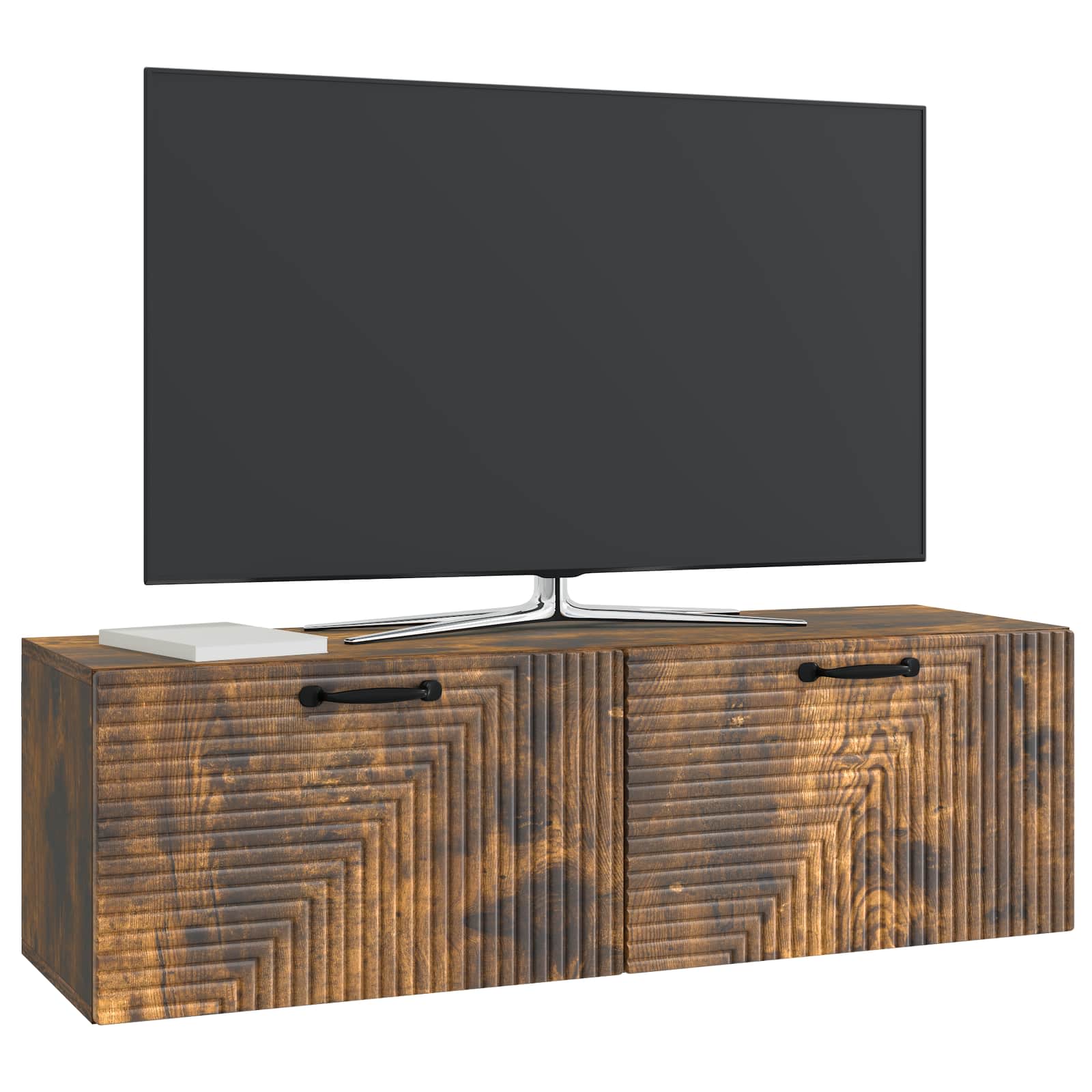 vidaXL Wall-Mounted TV Cabinet Wall-mounted Smoked Oak 98 x 31 x 30 cm 3