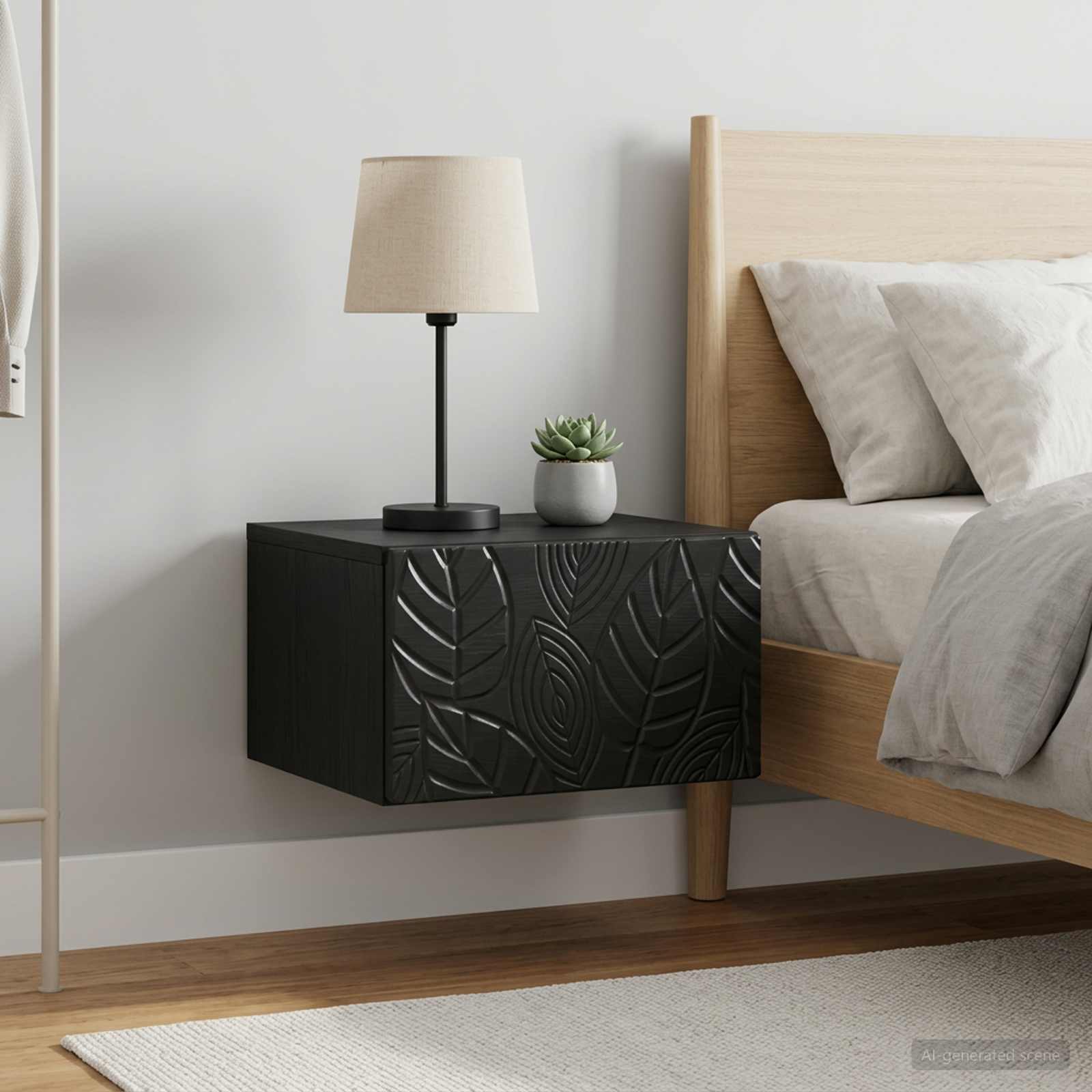 vidaXL Wall-Mounted Bedside Cabinet 2 pcs Black 49 x 34.5 x 20 cm 1