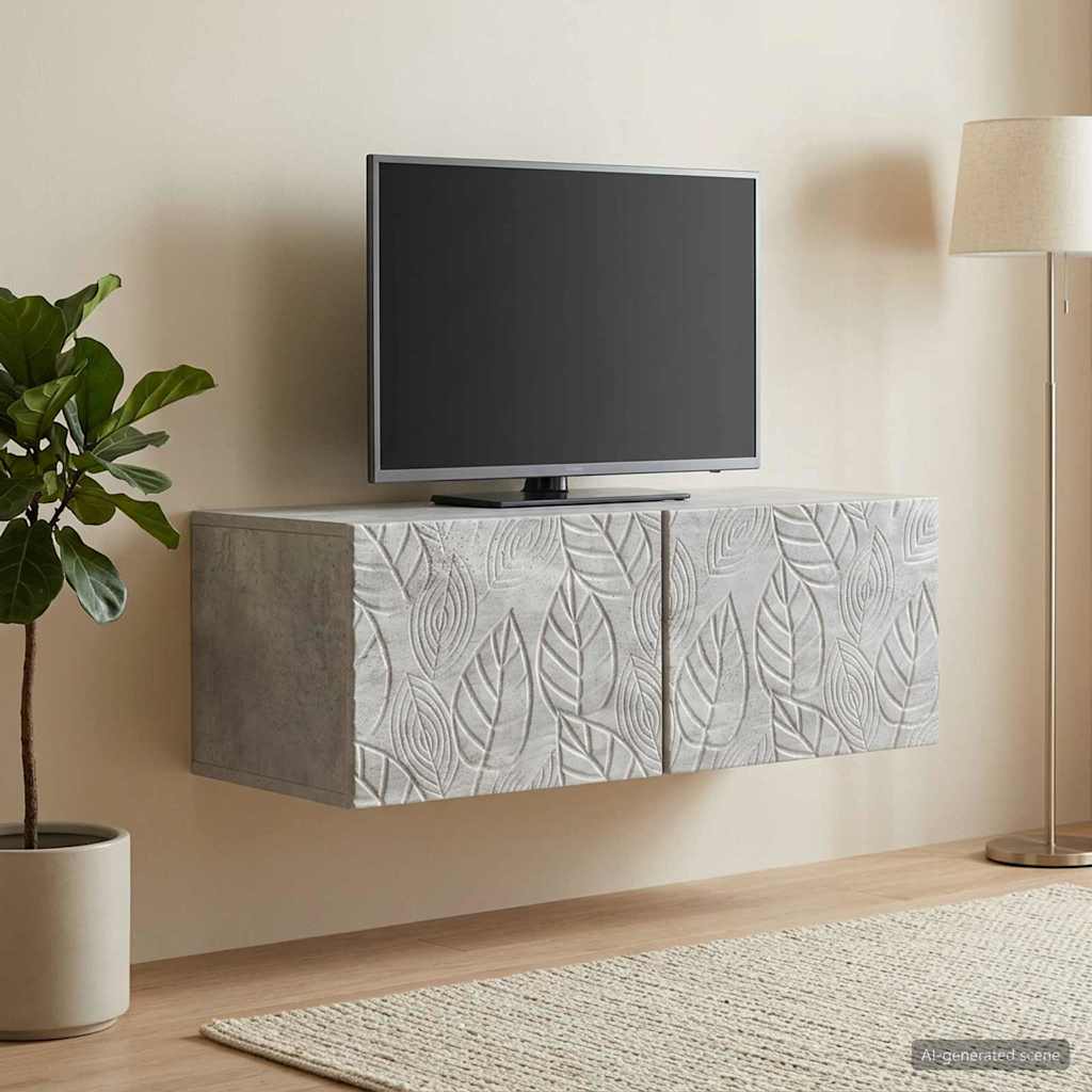 vidaXL Wall-Mounted TV Cabinet 98 x 41 x 30 cm Concrete Grey 3