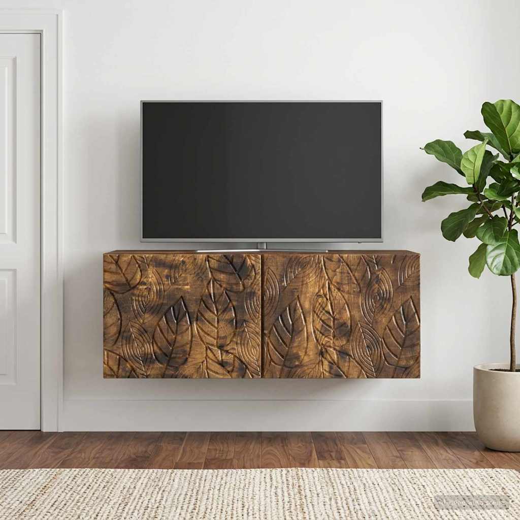 vidaXL Wall-Mounted TV Cabinet 98 x 31 cm Smoked Oak Engineered Wood 3