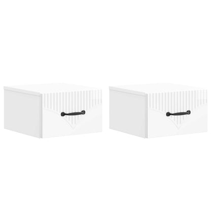 vidaXL Wall-Mounted Bedside Cabinet 2 pcs High Gloss White 2