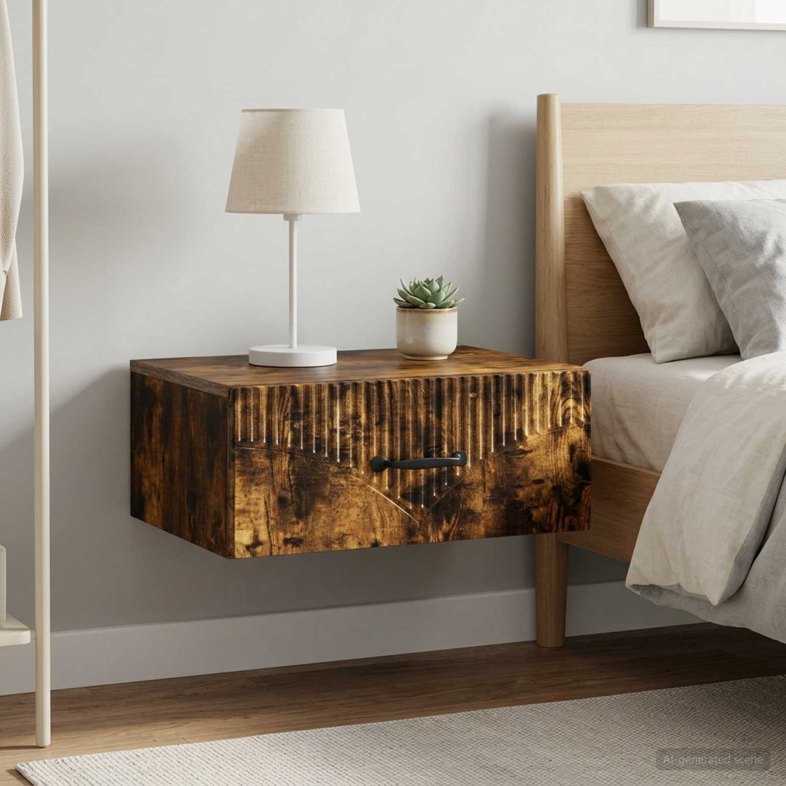 vidaXL Wall-Mounted Bedside Cabinet 2 pcs Smoked Oak 49 x 34.5 x 20 cm 4