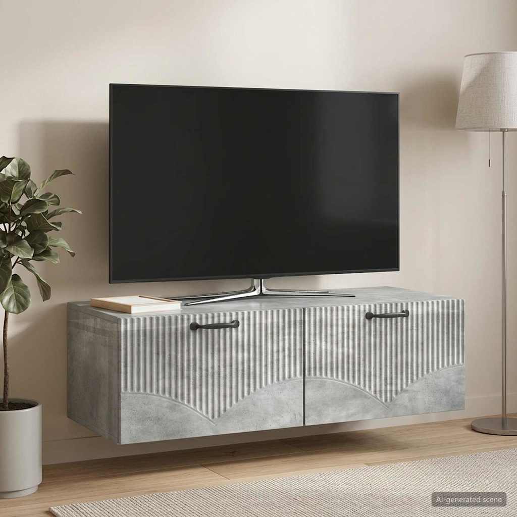 vidaXL Wall-Mounted TV Cabinet Concrete Grey 98 x 41 x 30 cm 4