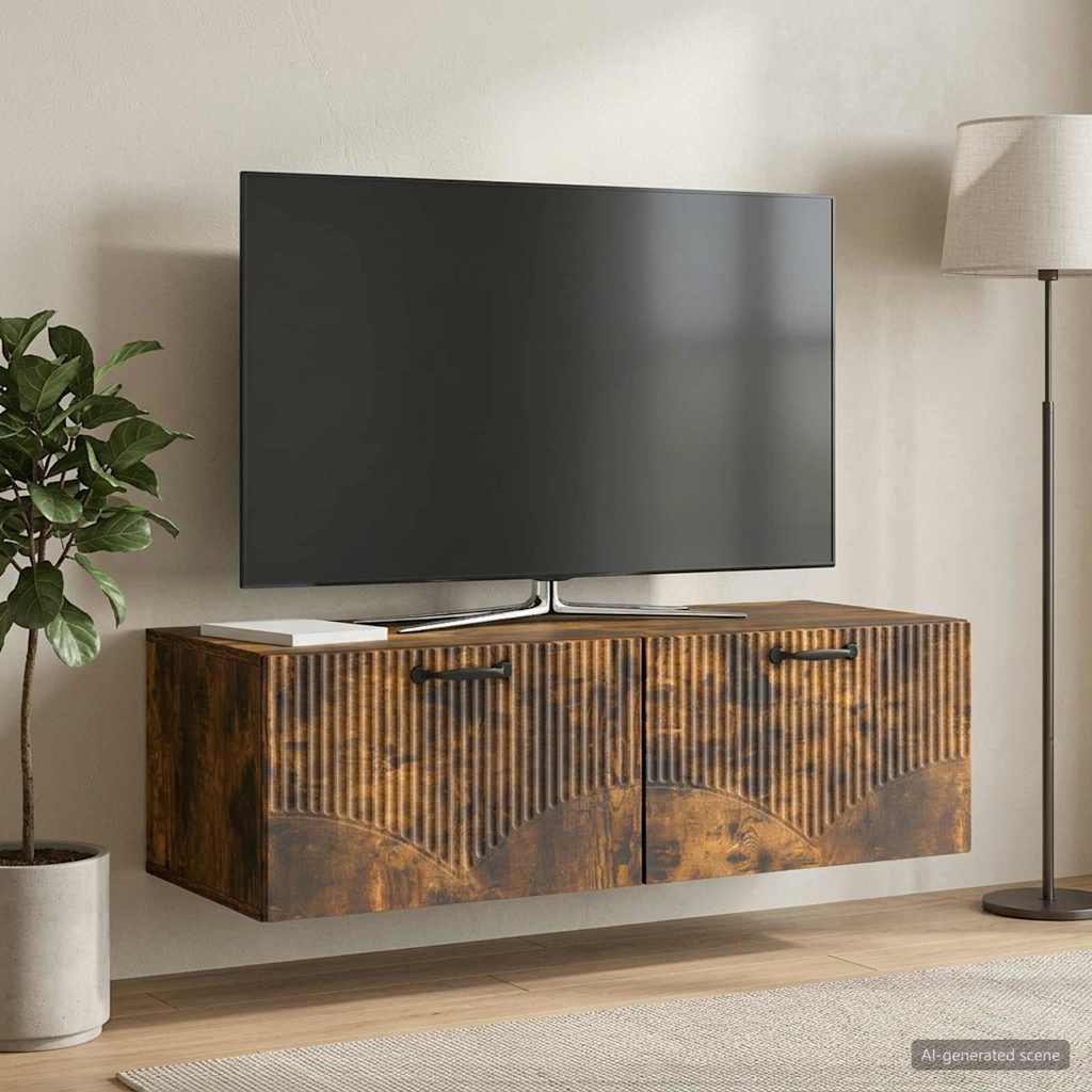 vidaXL Wall-Mounted TV Cabinet Smoked Oak 98 x 41 x 30 cm 1