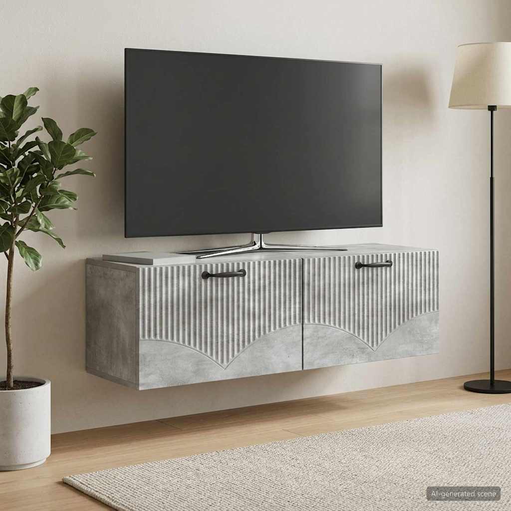 vidaXL Wall-Mounted TV Cabinet Concrete Grey 98 x 31 x 30 cm 4