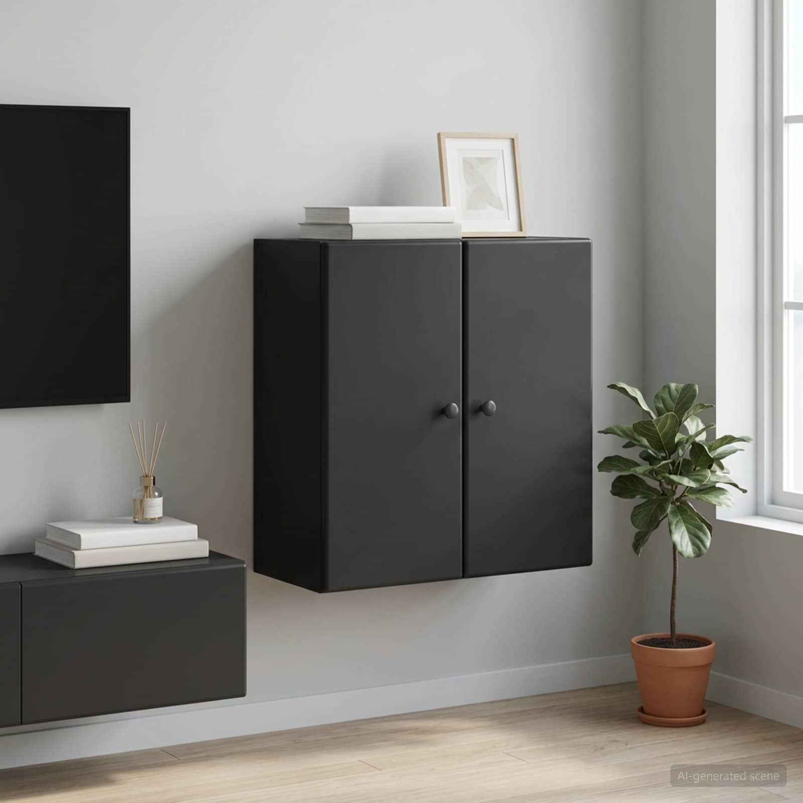 vidaXL Wall-Mounted Cabinet 59 x 31 x 60 cm Engineered Wood Black 1