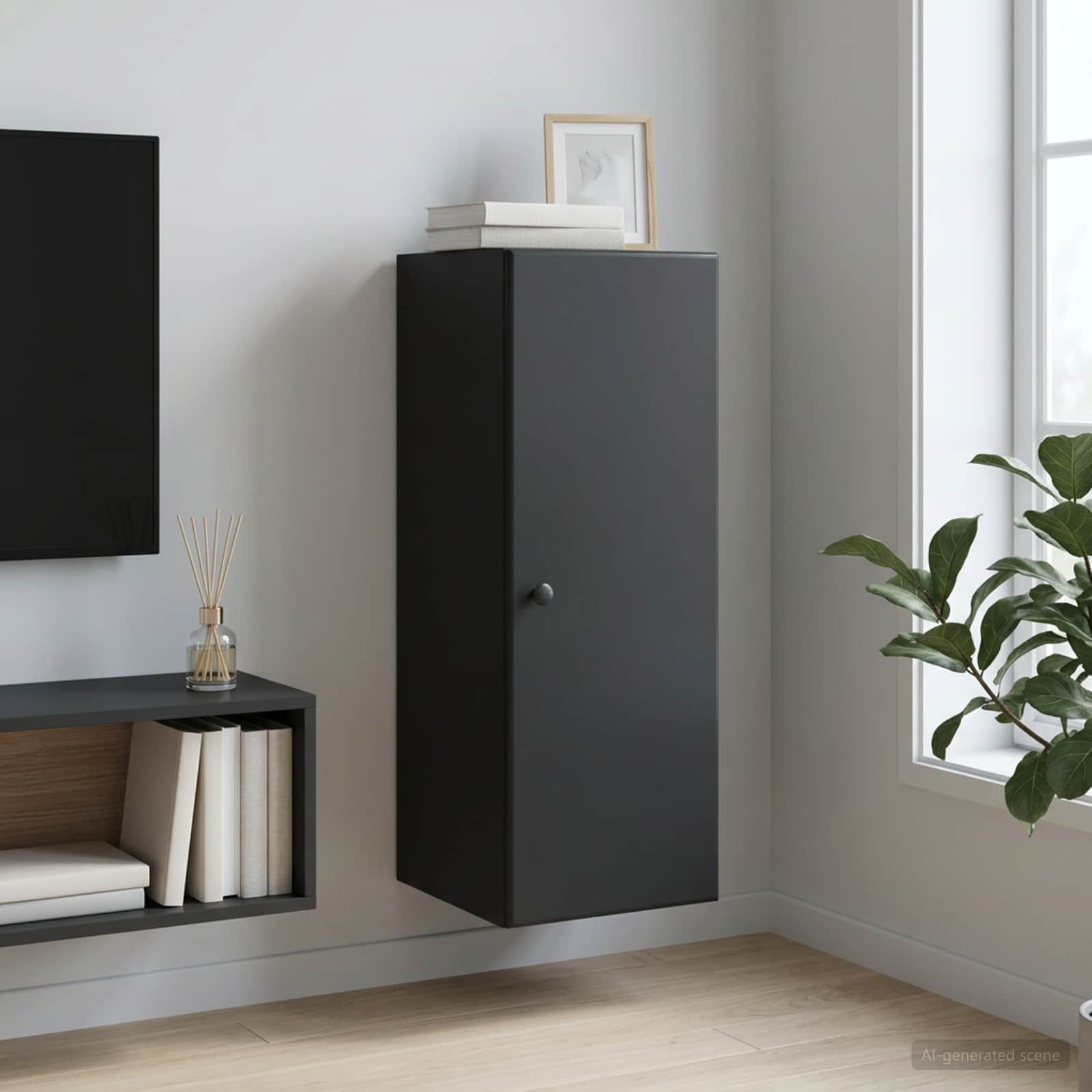 vidaXL Wall-Mounted Cabinet 33 x 34.5 x 90 cm Engineered Wood Black 1