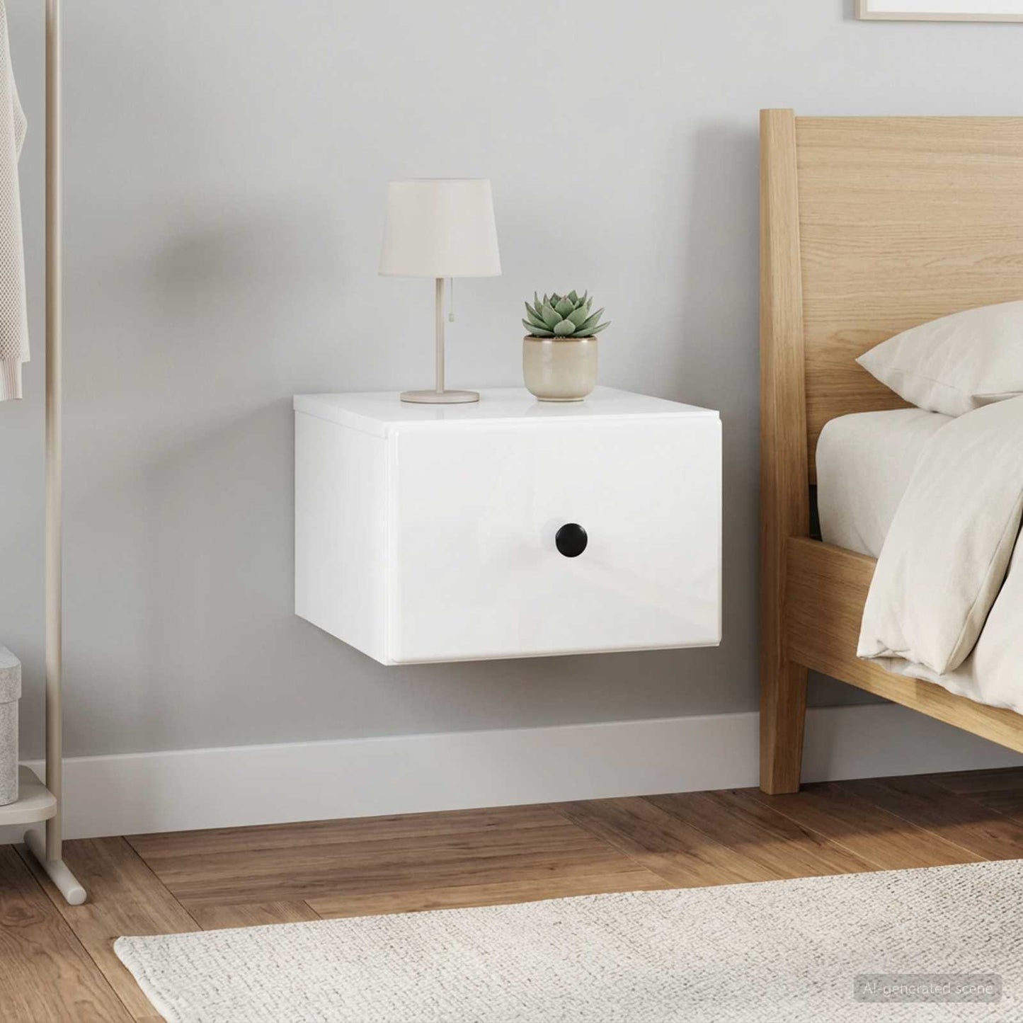 vidaXL Wall-Mounted Bedside Cabinet 2 pcs High Gloss White 1