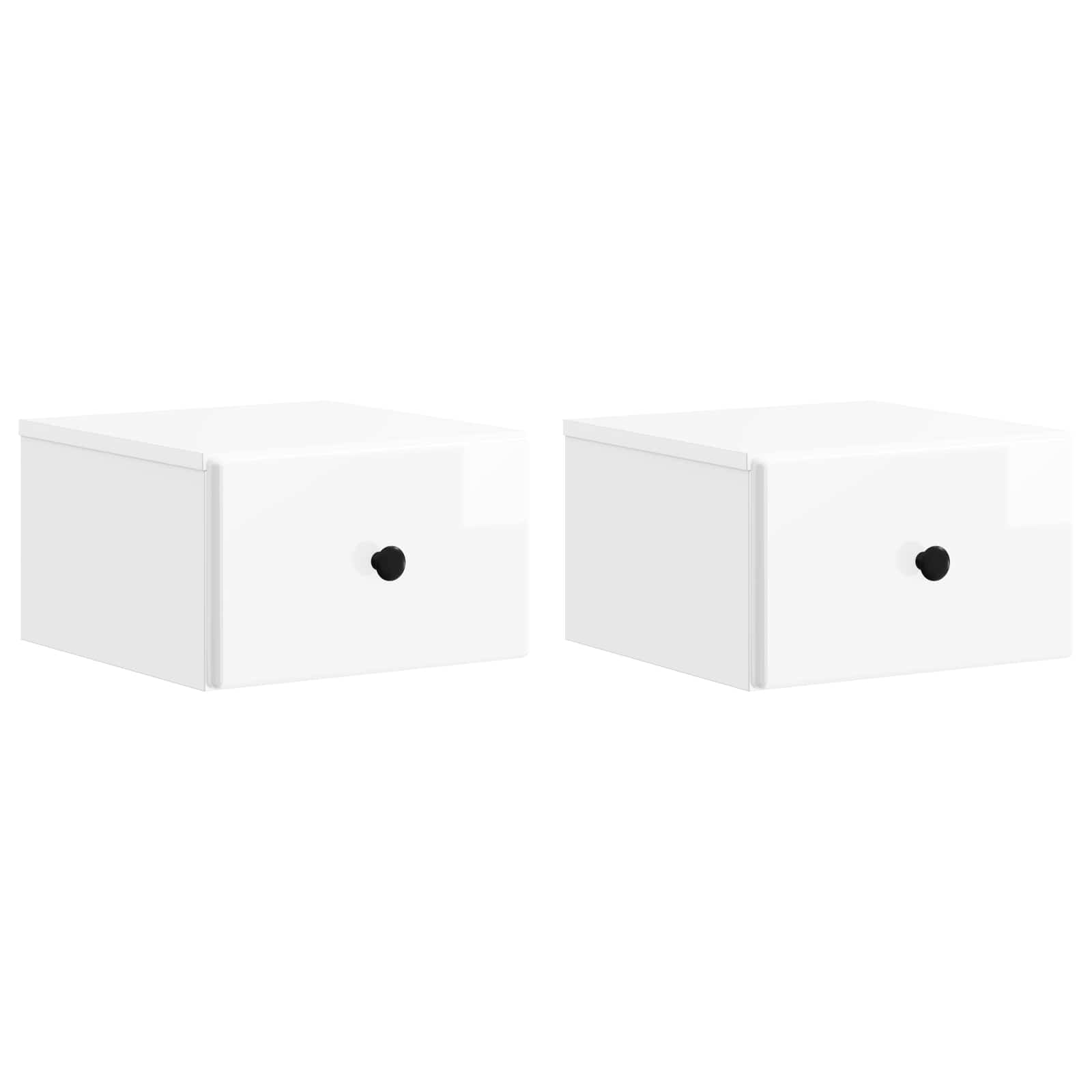 vidaXL Wall-Mounted Bedside Cabinet 2 pcs High Gloss White 2