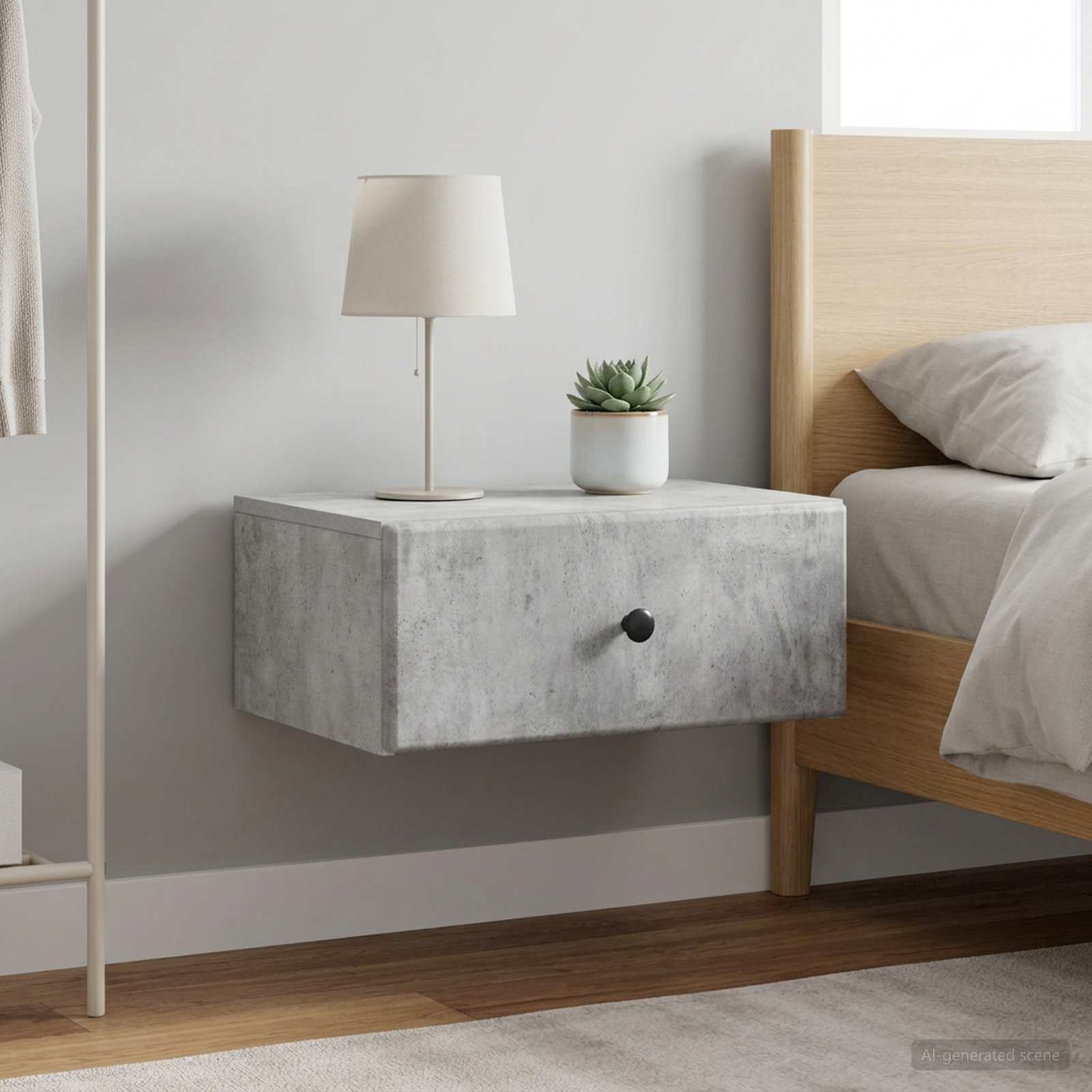 vidaXL Wall-Mounted Bedside Cabinet 2 pcs Concrete Grey 1