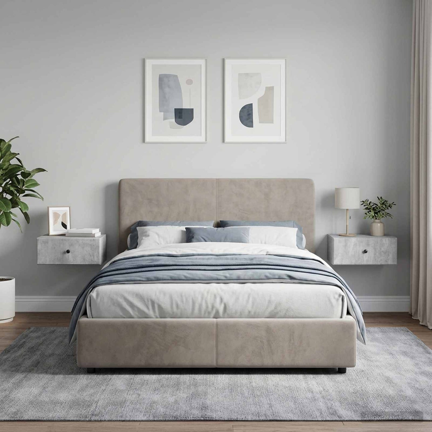 vidaXL Wall-Mounted Bedside Cabinet 2 pcs Concrete Grey 4