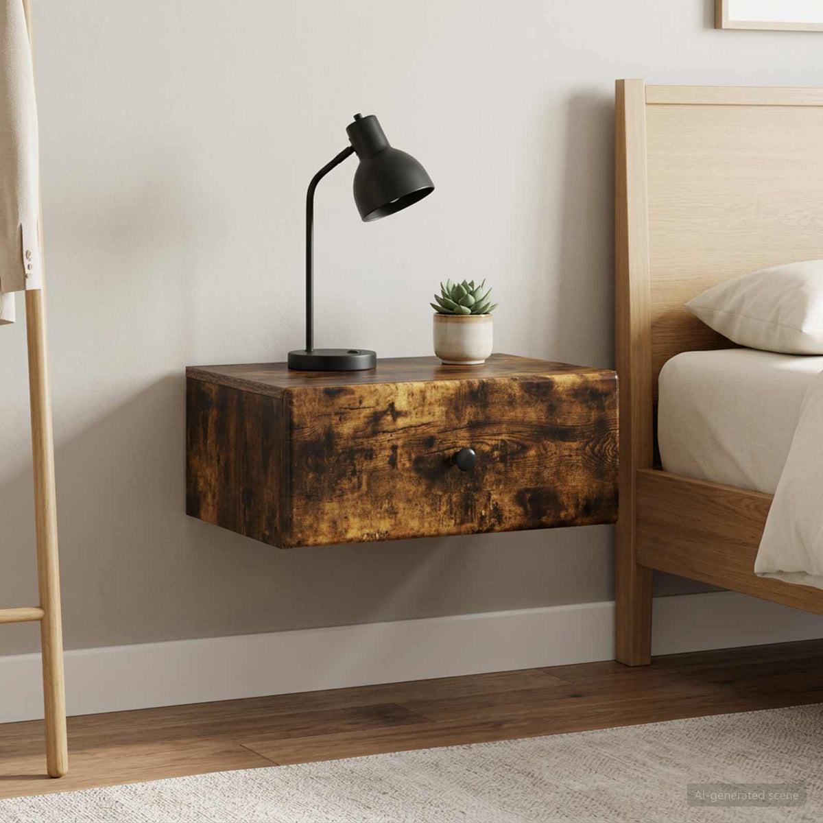 Wall-Mounted Bedside Cabinet 49 x 34.5 x 20 cm Smoked oak
