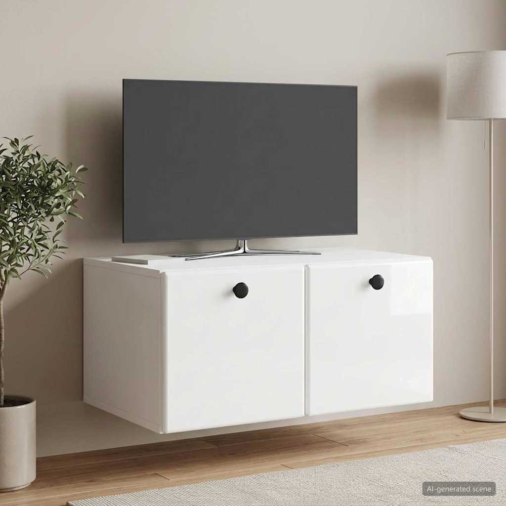 vidaXL Wall-Mounted TV Cabinet 59.5 x 41 x 30 cm High Gloss White 1