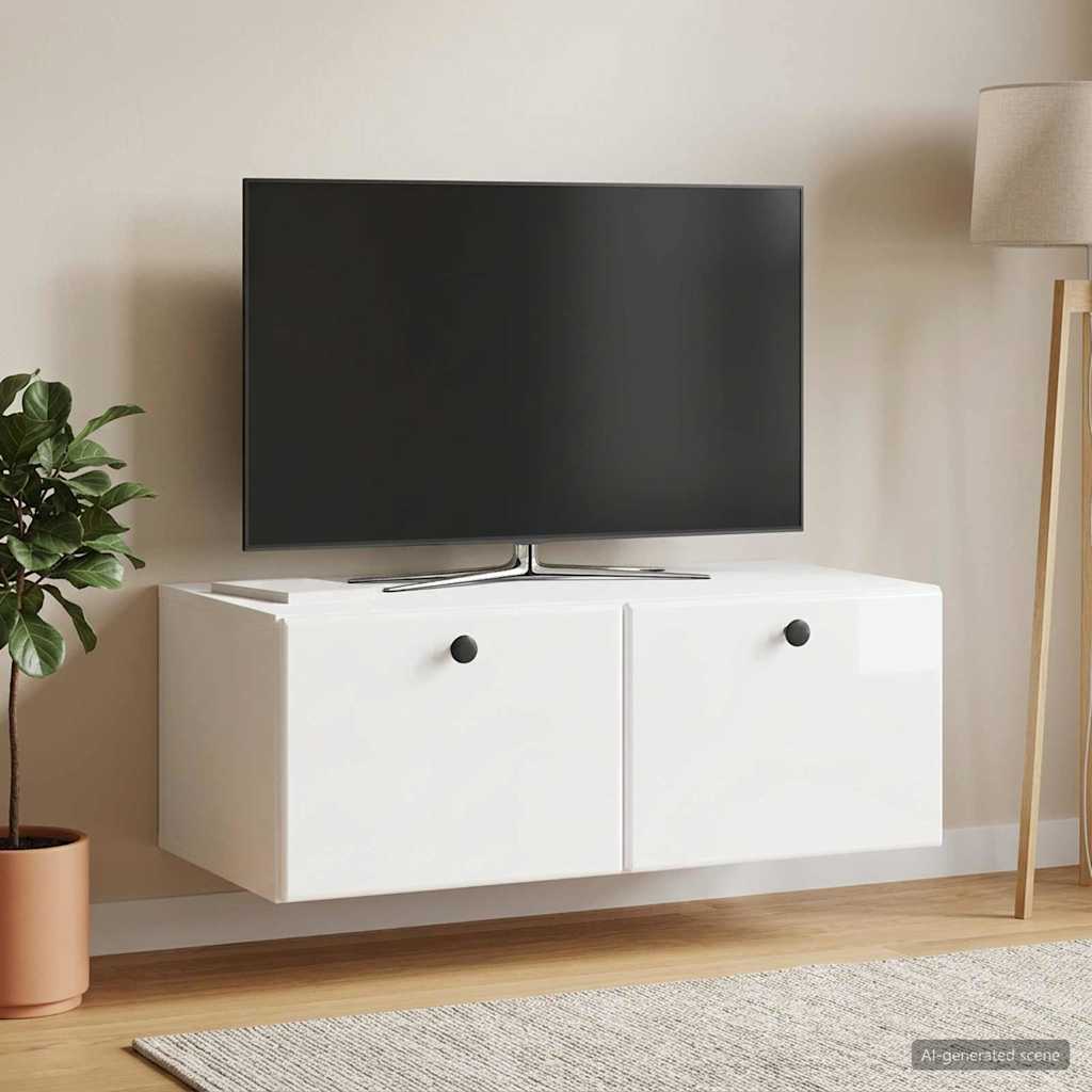 vidaXL Wall-Mounted TV Cabinet 78.5 x 41 x 30 cm High Gloss White 1