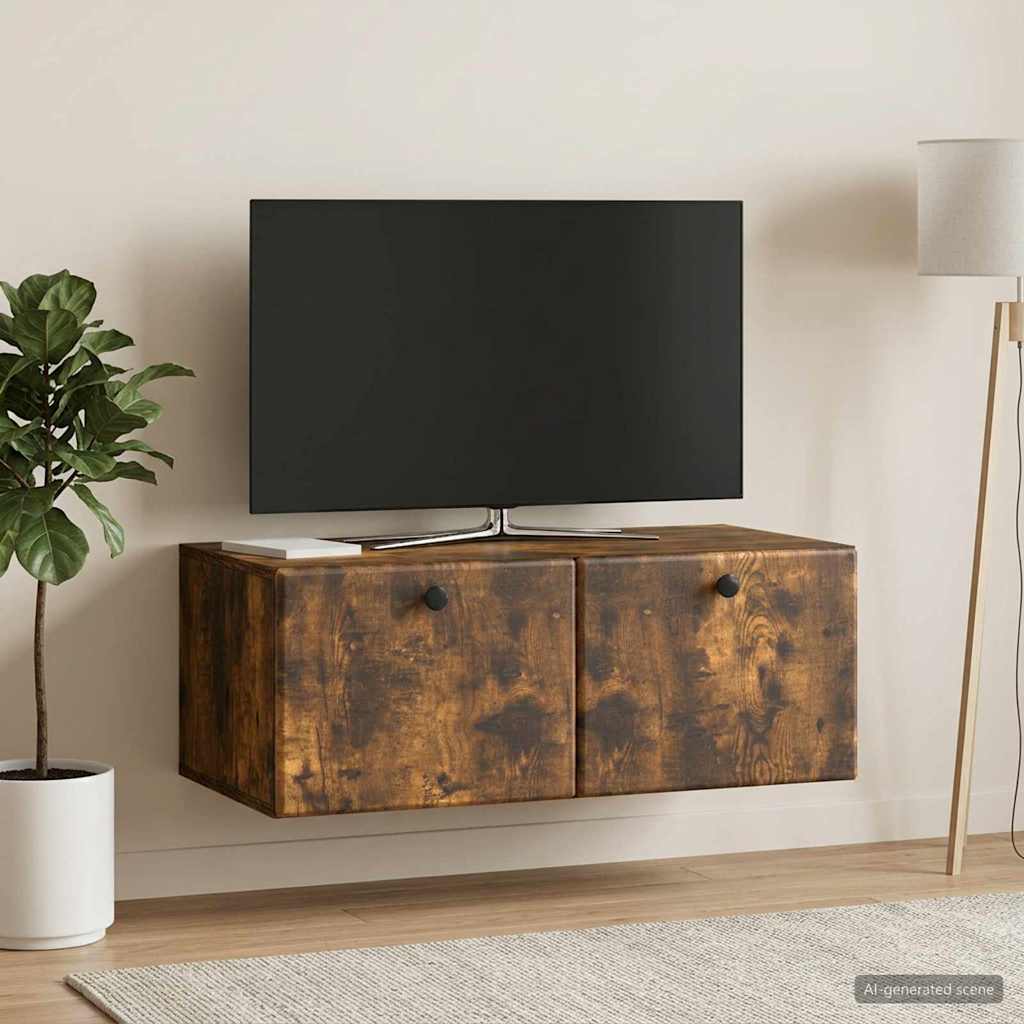 vidaXL Wall-Mounted TV Cabinet 78.5 x 41 x 30 cm Smoked Oak 4