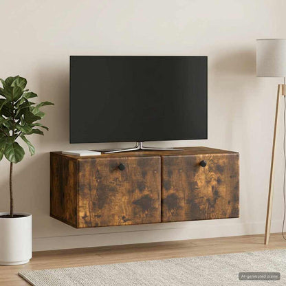 vidaXL Wall-Mounted TV Cabinet 78.5 x 41 x 30 cm Smoked Oak 4