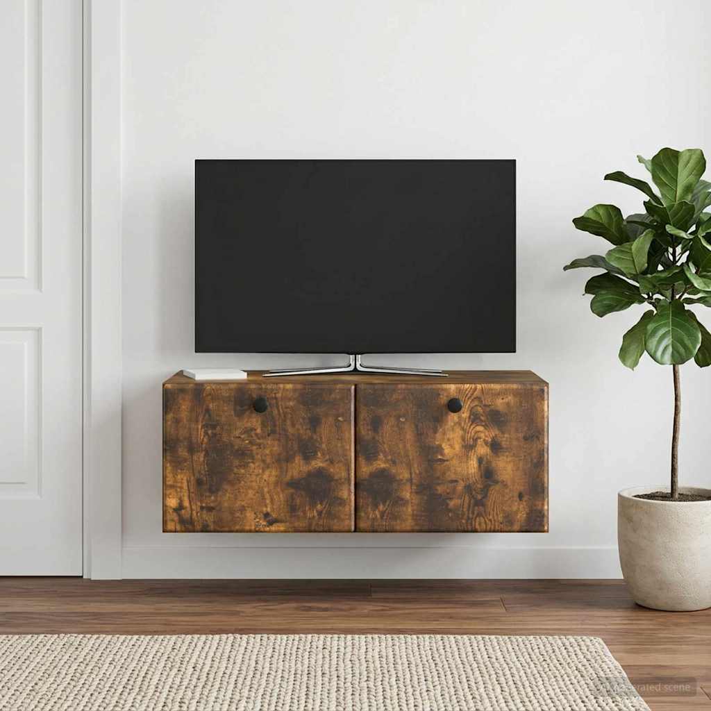 vidaXL Wall-Mounted TV Cabinet 78.5 x 41 x 30 cm Smoked Oak 1