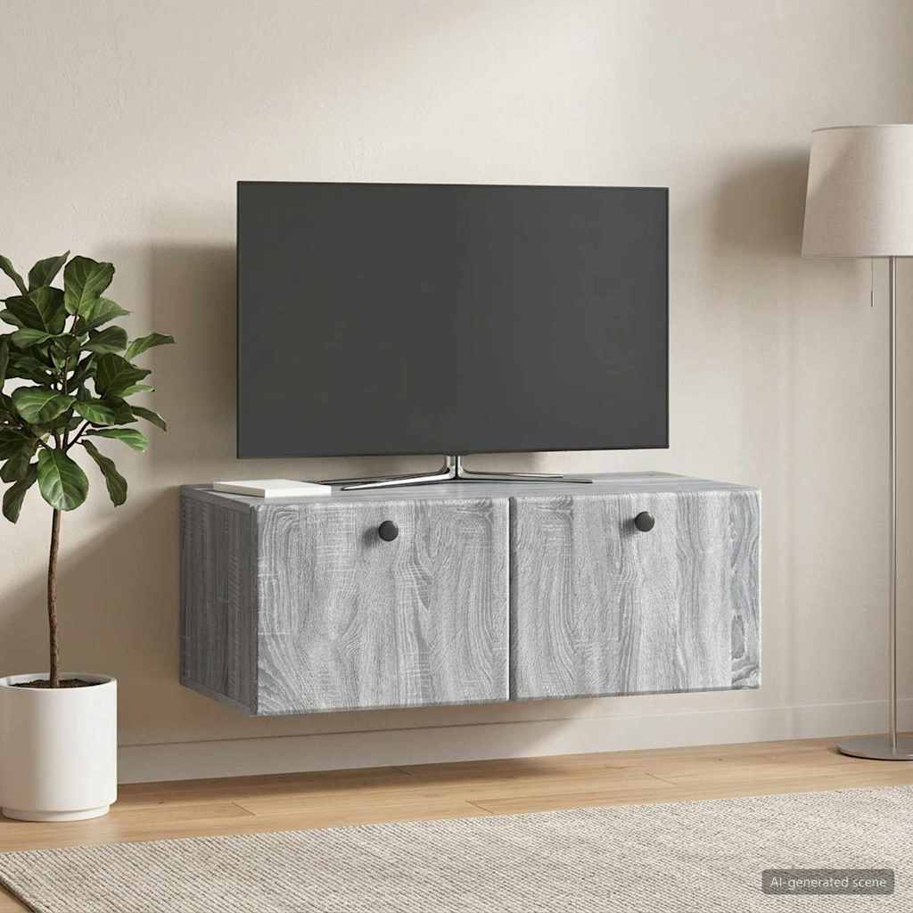vidaXL Wall-Mounted TV Cabinet 78.5 x 41 x 30 cm Grey Sonoma 4