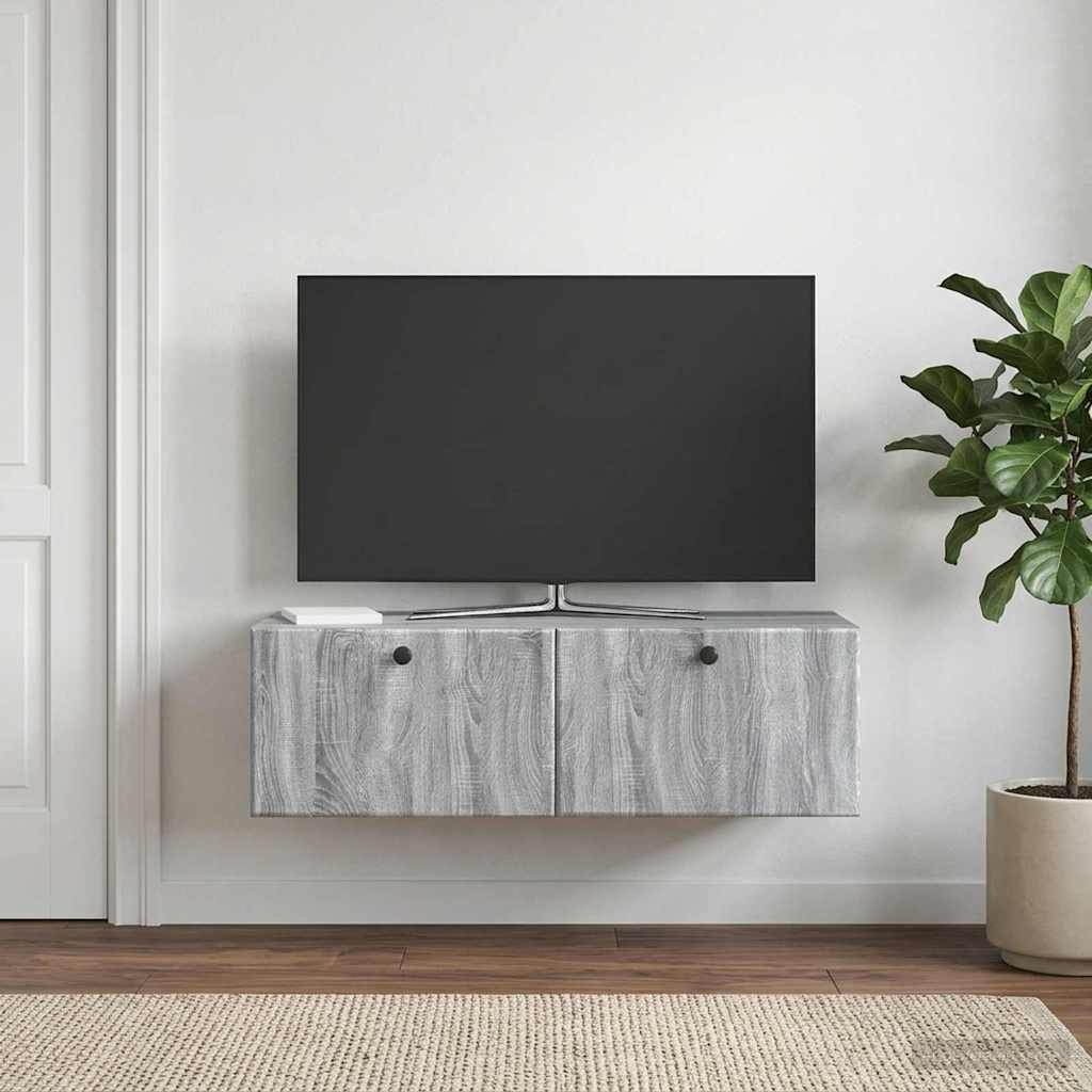 vidaXL Wall-Mounted TV Cabinet 98 x 41 x 30 cm Grey Sonoma 4