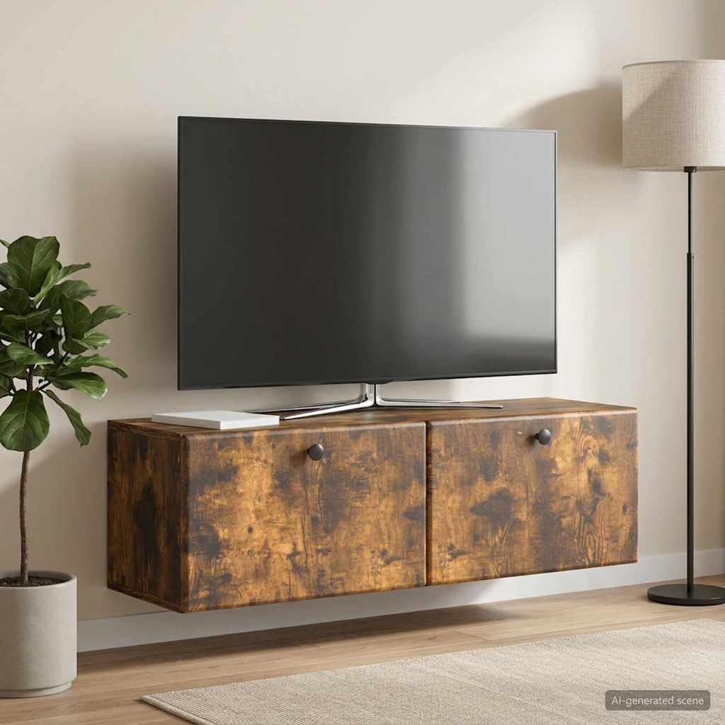 vidaXL Wall-Mounted TV Cabinet 98 x 31 x 30 cm Smoked Oak 1