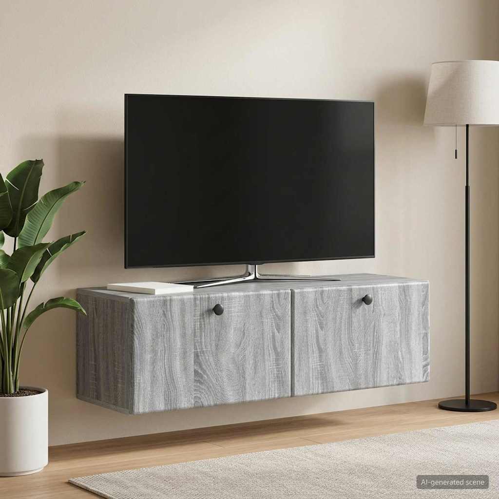 vidaXL Wall-Mounted TV Cabinet 98 x 31 x 30 cm Grey Sonoma 4