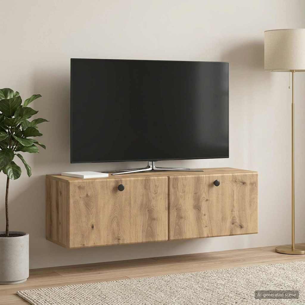vidaXL Wall-Mounted TV Cabinet 98 x 31 x 30 cm Artisan Oak 4