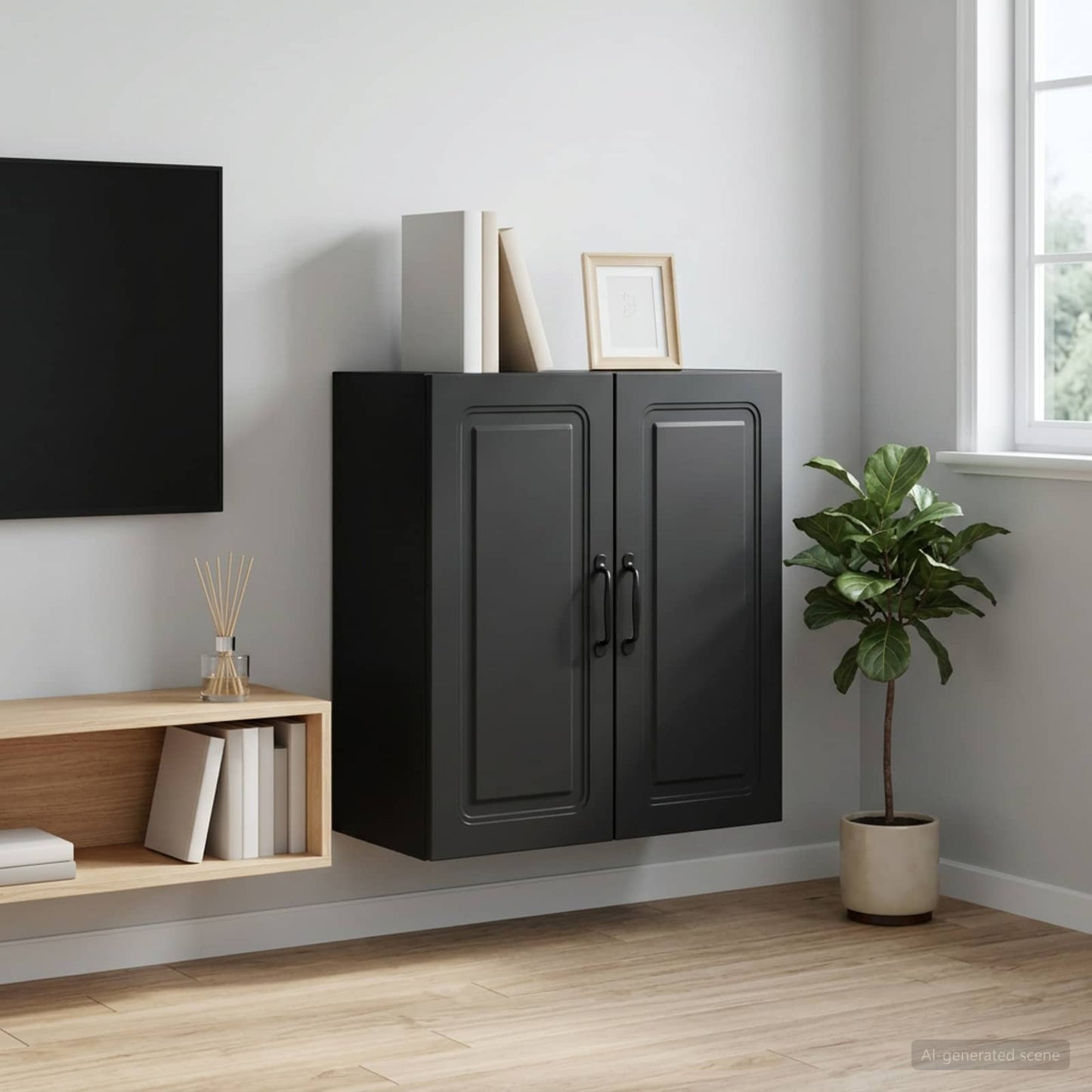 vidaXL Wall-Mounted Cabinet 59 x 31 x 60 cm Engineered Wood Black 1