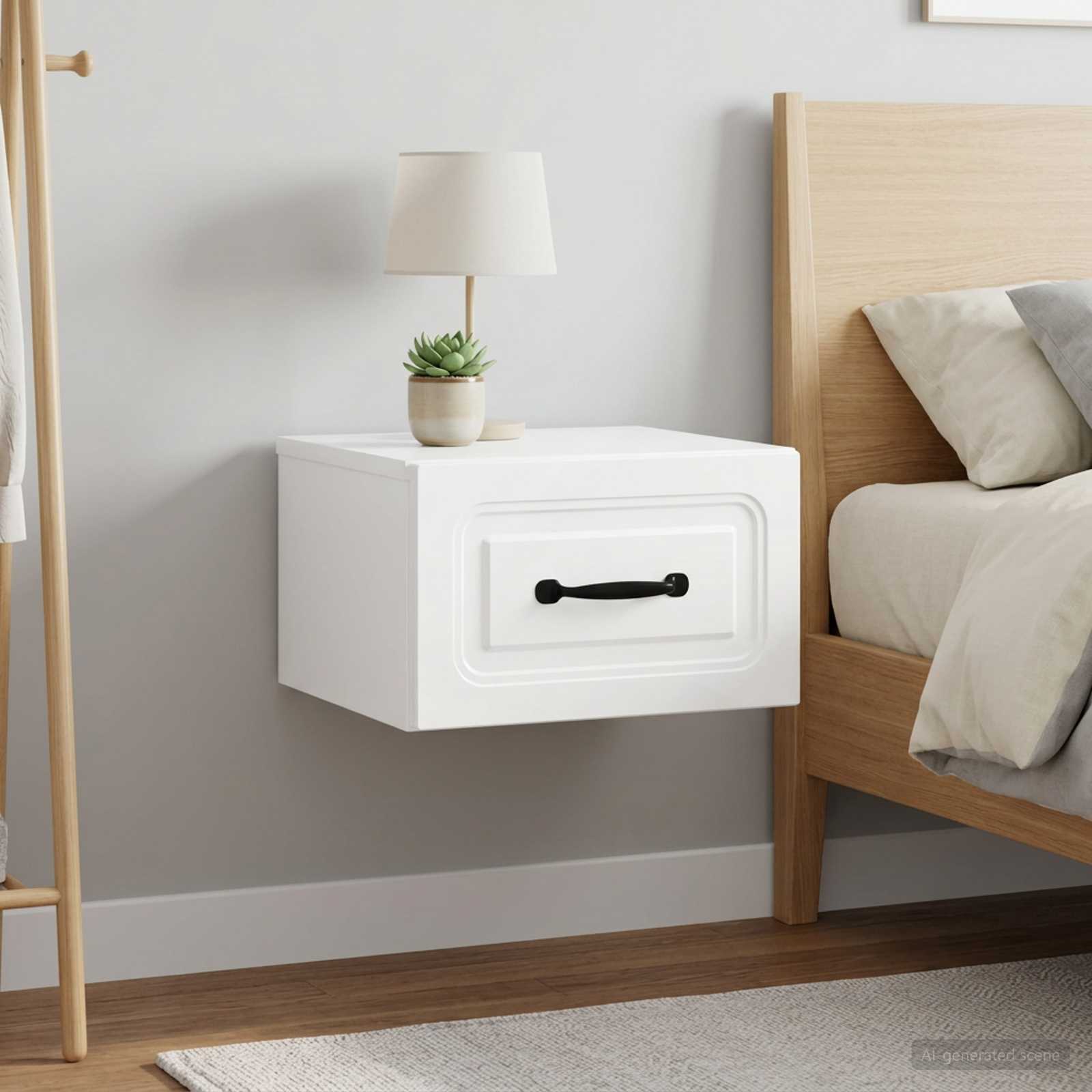 vidaXL Wall-Mounted Bedside Cabinet 2 pcs High Gloss White 4