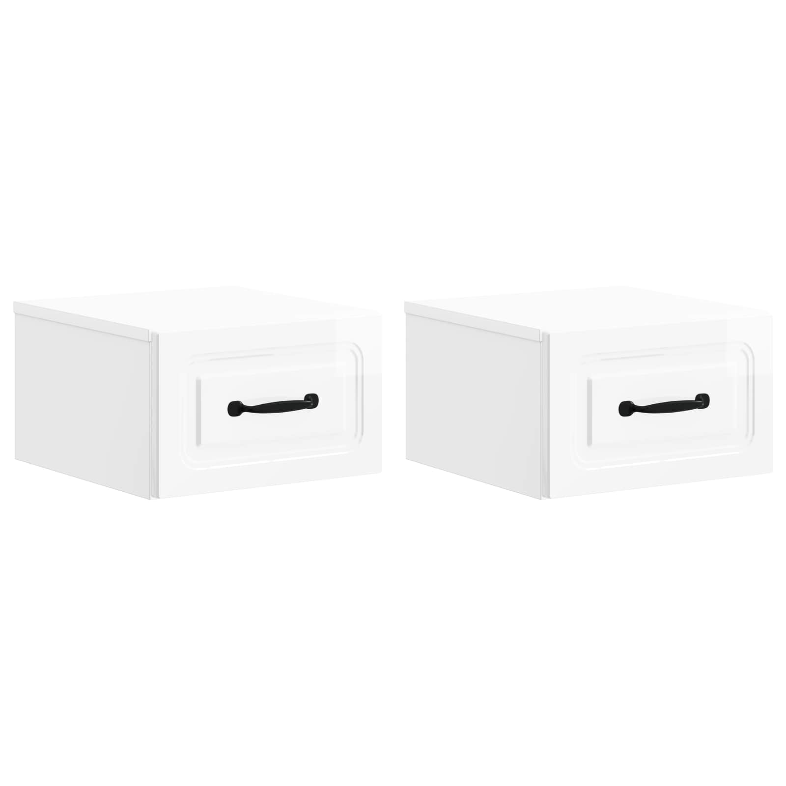 vidaXL Wall-Mounted Bedside Cabinet 2 pcs High Gloss White 2