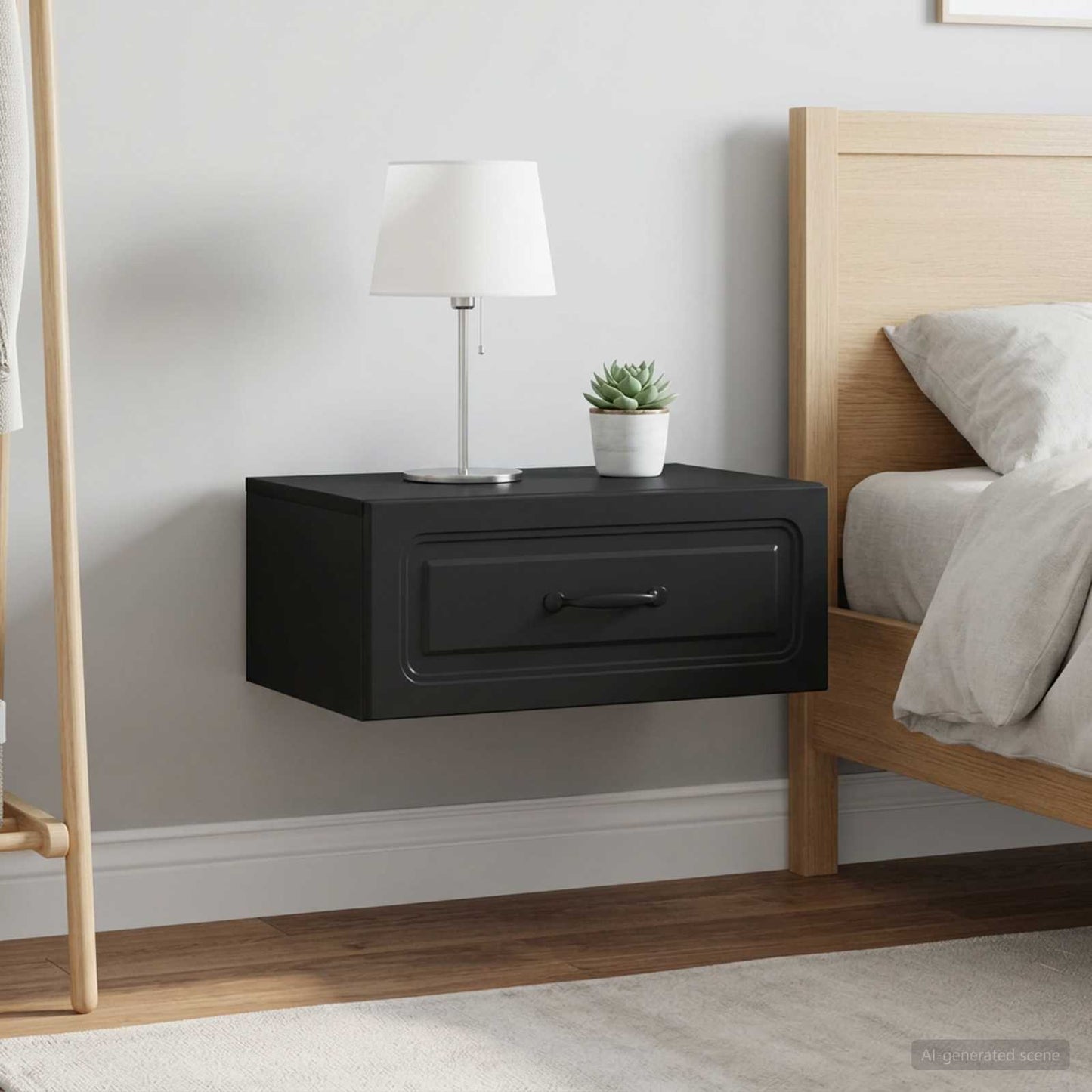 vidaXL Wall-Mounted Bedside Cabinet 2 pcs Black 49 x 34.5 x 20 cm 5
