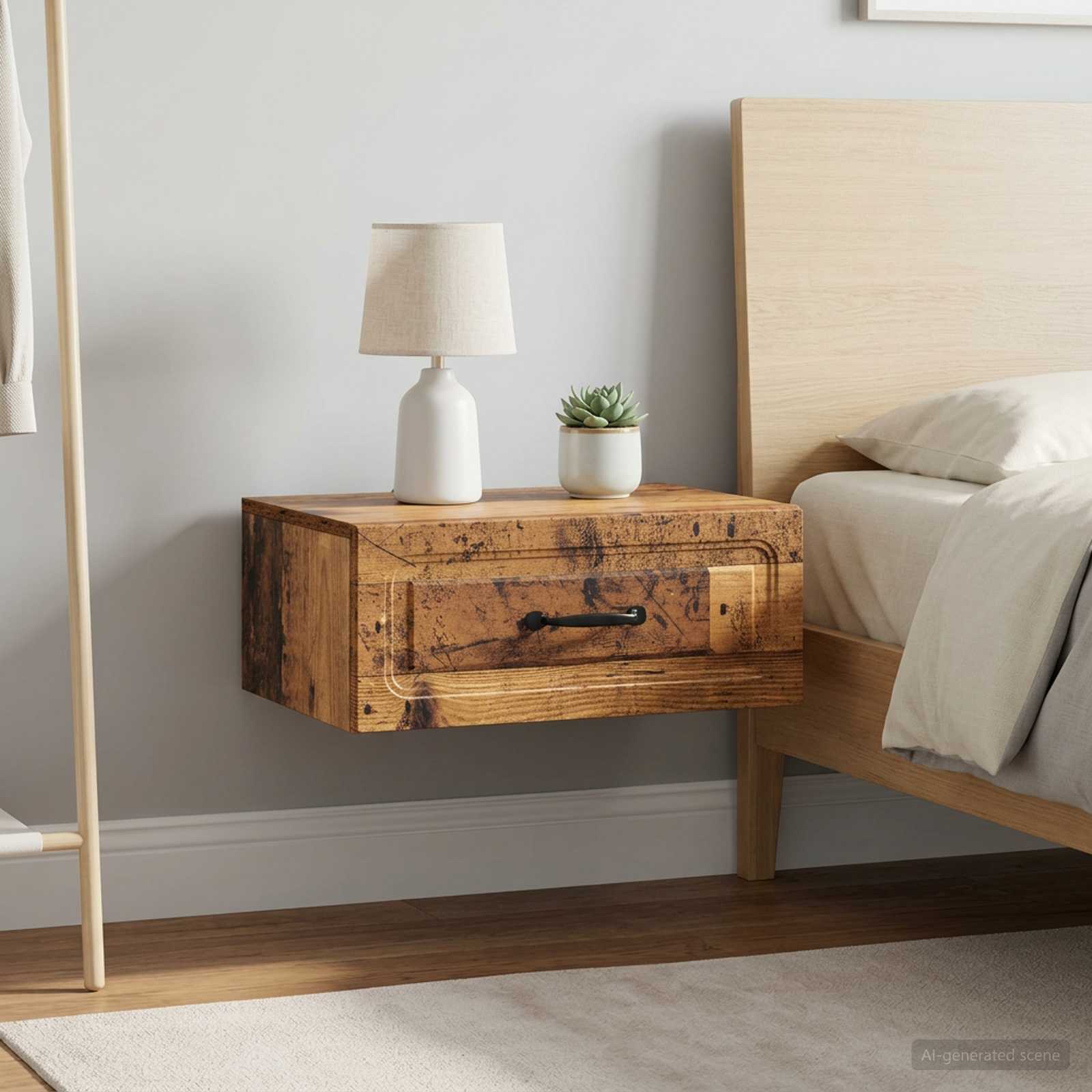 vidaXL Wall-Mounted Bedside Cabinet 2 pcs Old Wood 49 x 34.5 x 20 cm 1