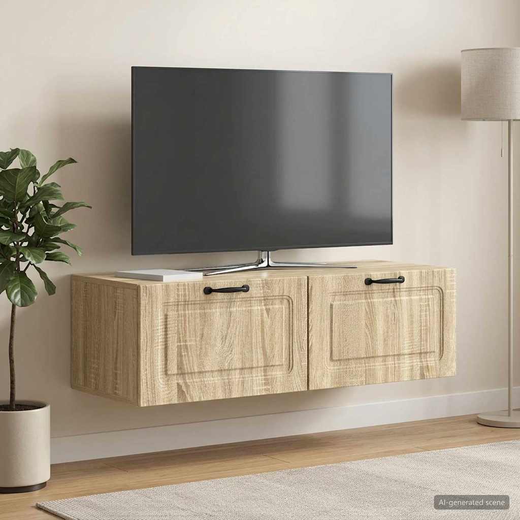 vidaXL Wall-Mounted TV Cabinet Wall-mounted Sonoma Oak 98 x 41 x 30 cm 4