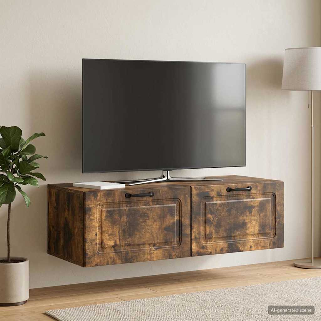 vidaXL Wall-Mounted TV Cabinet Wall-mounted Smoked Oak 98 x 41 x 30 cm 4