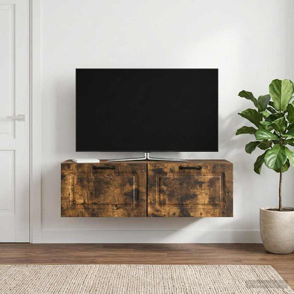 vidaXL Wall-Mounted TV Cabinet Wall-mounted Smoked Oak 98 x 41 x 30 cm 1