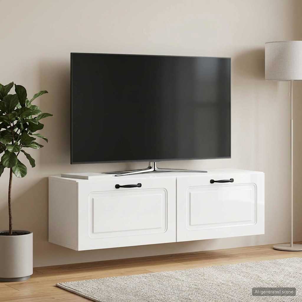 vidaXL Wall-Mounted TV Cabinet High Gloss White 98 x 31 x 30 cm 1