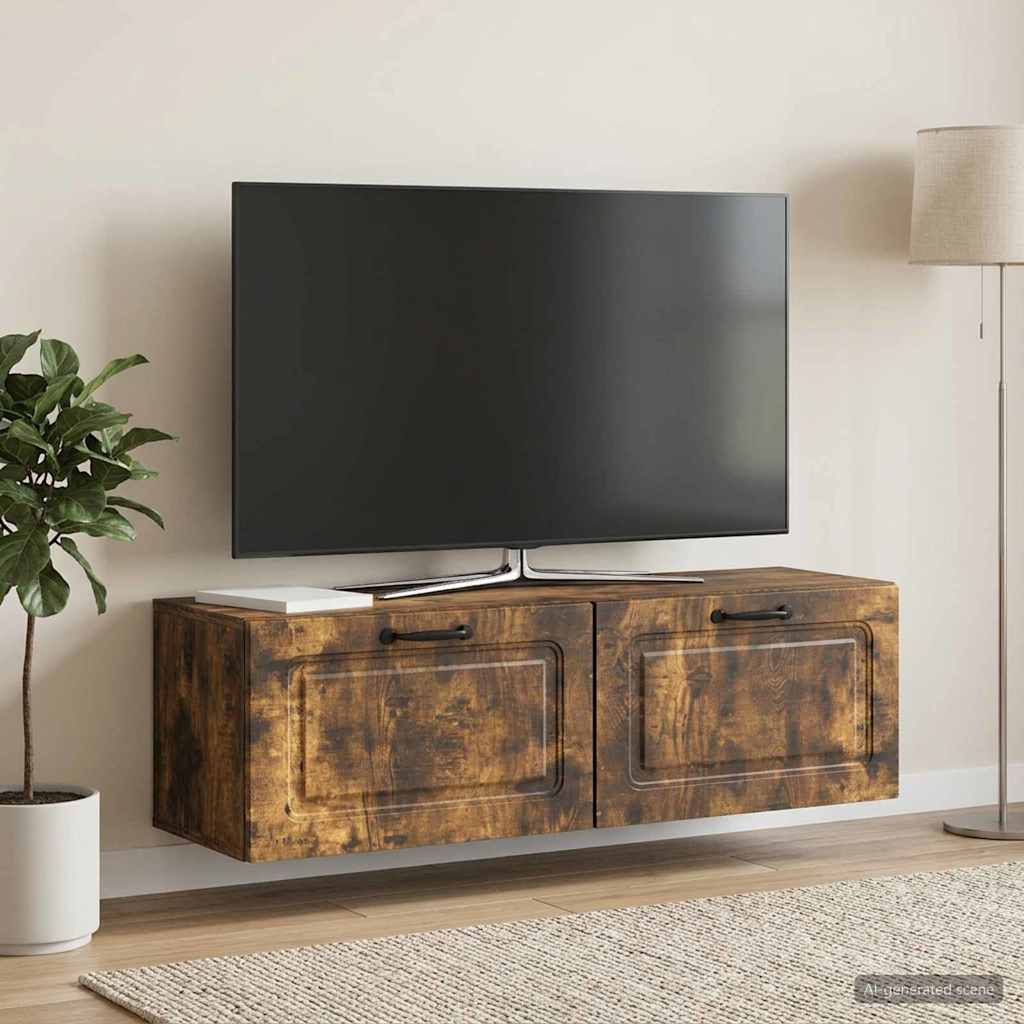 vidaXL Wall-Mounted TV Cabinet Wall-mounted Smoked Oak 98 x 31 x 30 cm 4