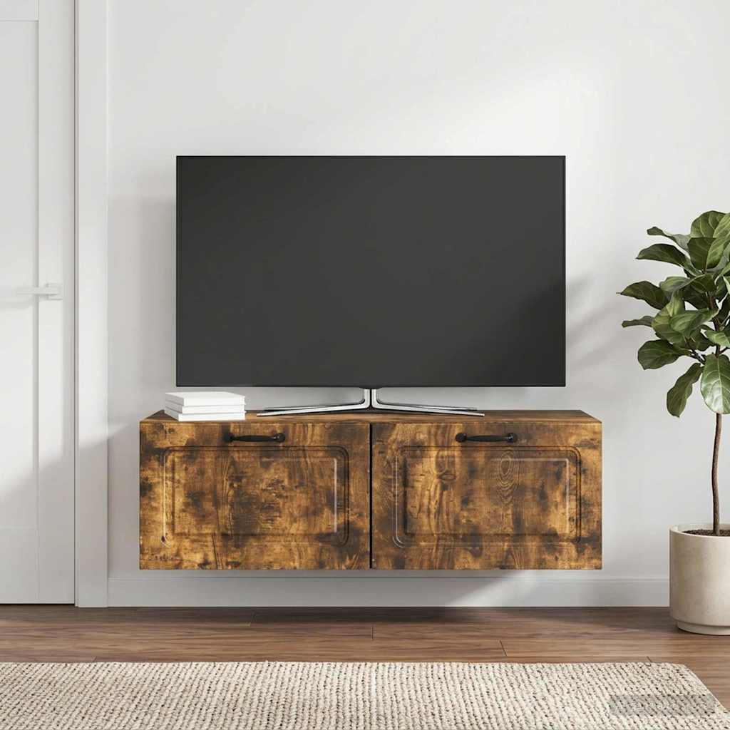 vidaXL Wall-Mounted TV Cabinet Wall-mounted Smoked Oak 98 x 31 x 30 cm 1