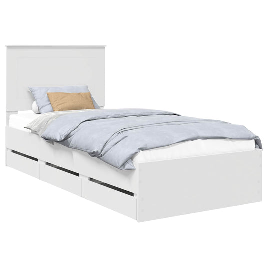 Bed Frame with Drawer Engineer Wood Length 200 cm White 90 cm