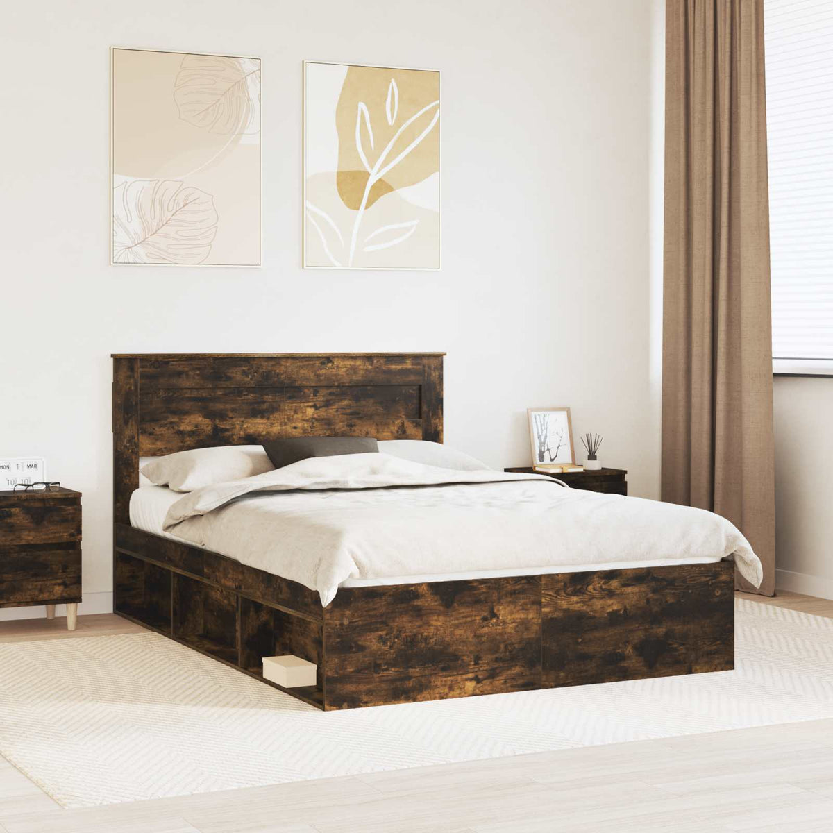 Bed Frame 140 x 190 cm Engineered Wood Smoked oak