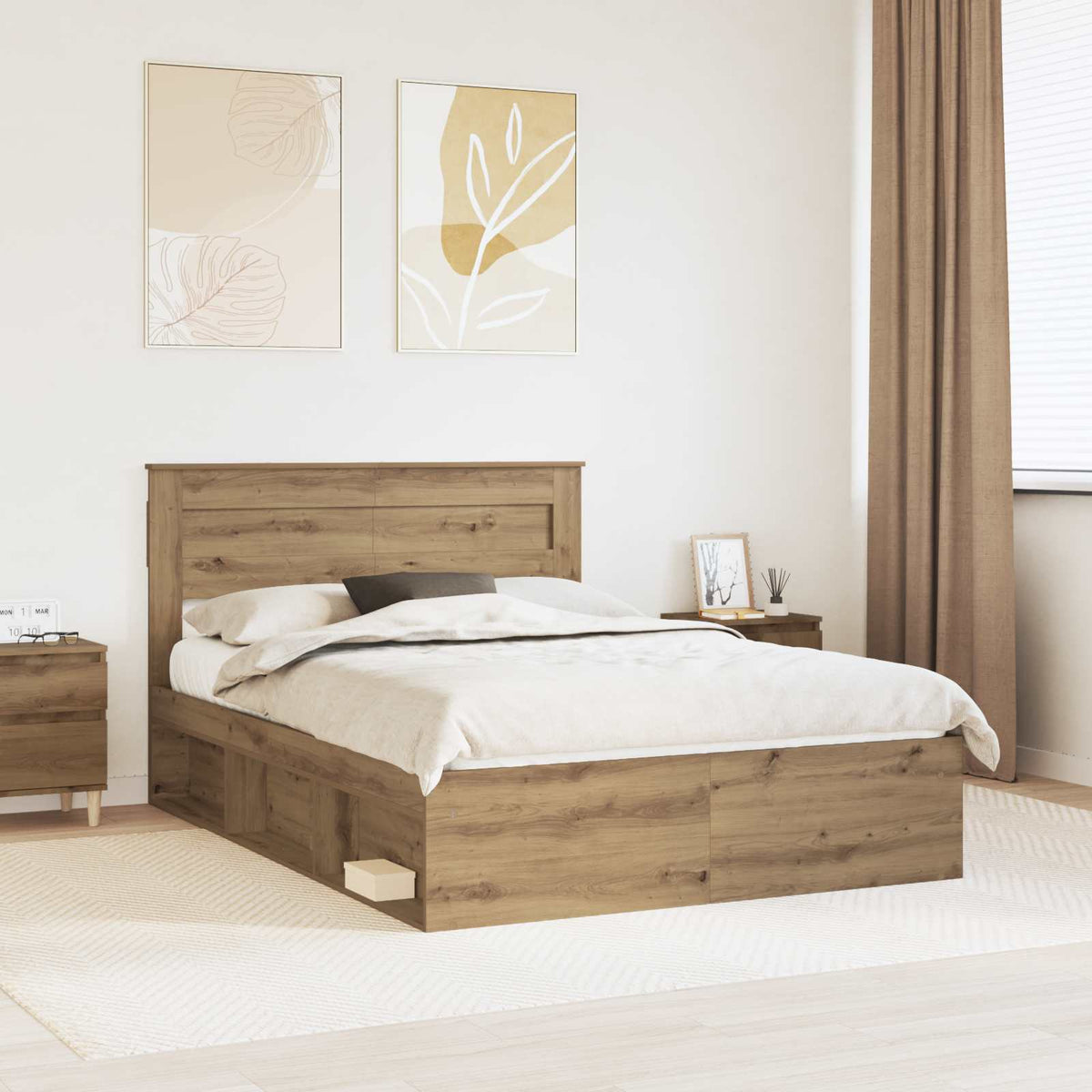 Bed Frame 140 x 190 cm Engineered Wood Artisan oak