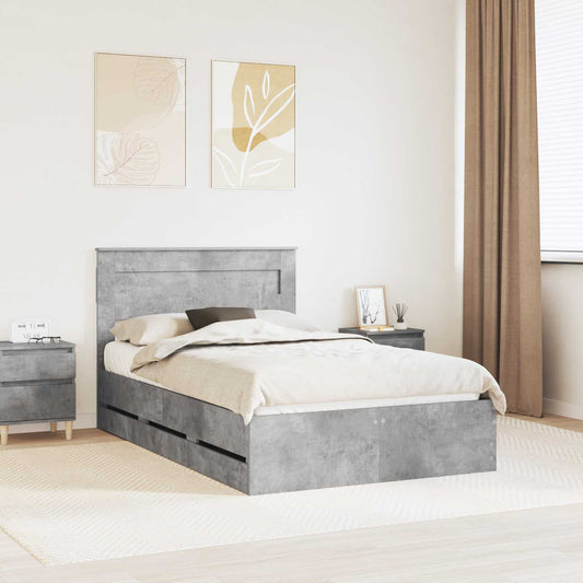 Bed Frame with Drawer Engineer Wood Length 190 cm Concrete grey 135 cm