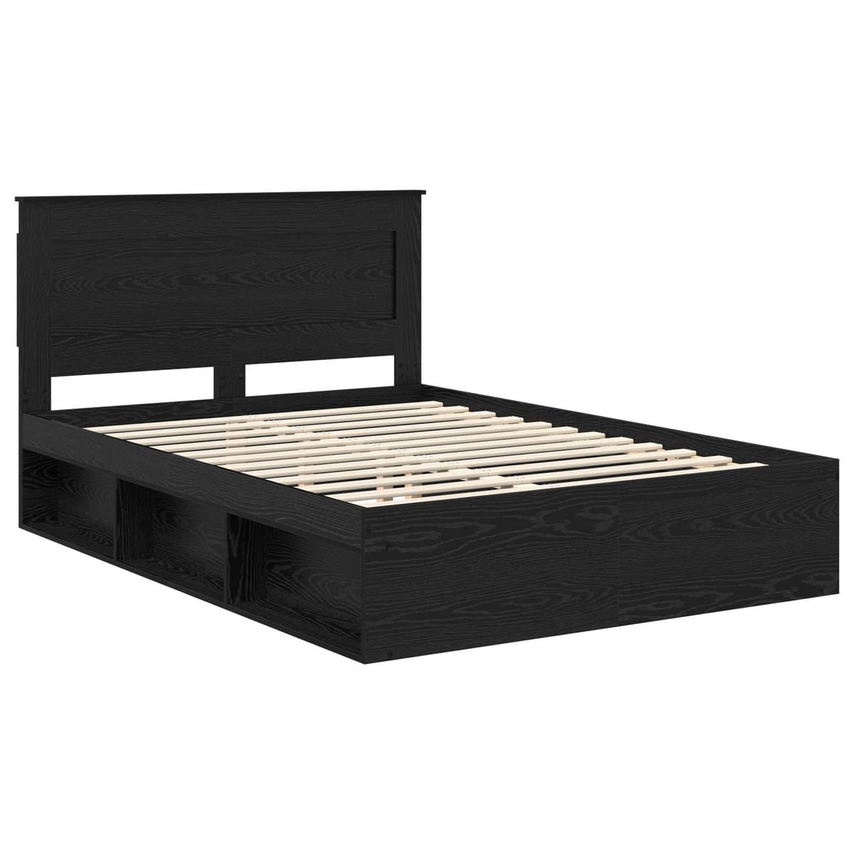 Bed Frame 140 x 190 cm Solid Pine Wood Black oak