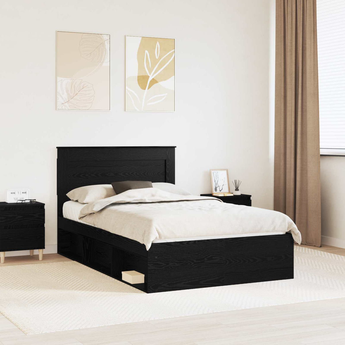 Bed Frame 120 x 190 cm Engineered Wood Black oak