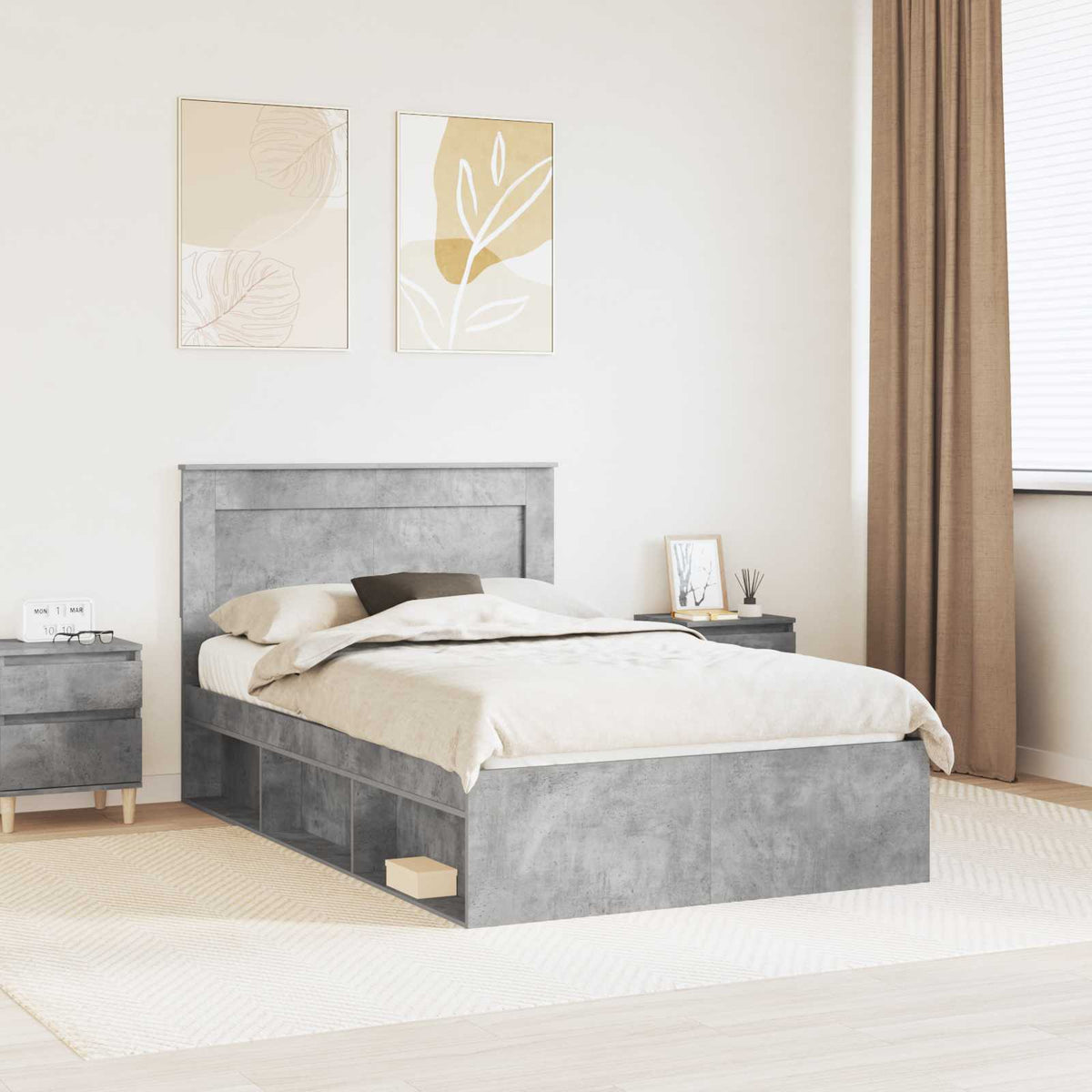 Bed Frame 120 x 190 cm Engineered Wood Concrete grey