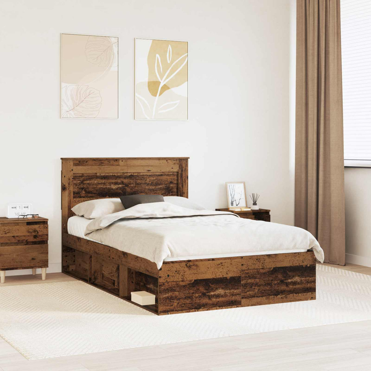 Bed Frame 120 x 190 cm Engineered Wood Old wood