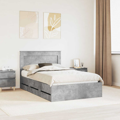 Bed Frame with Drawer Engineer Wood Length 190 cm Concrete grey 135 cm