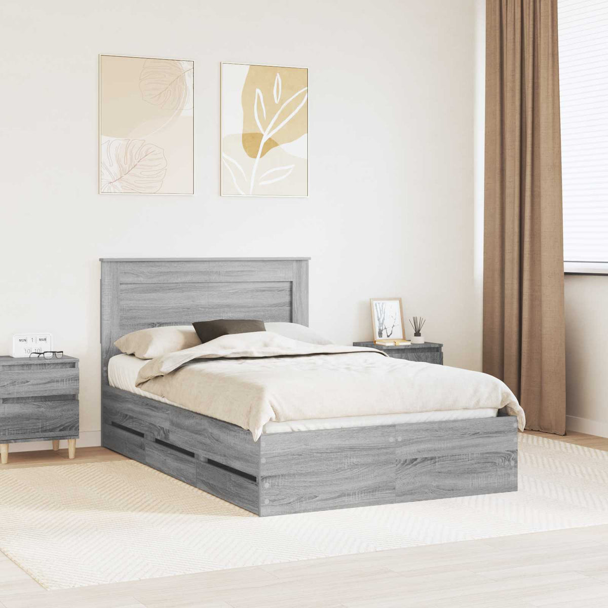 Bed Frame with Drawer Engineer Wood Length 190 cm Grey sonoma 120 cm